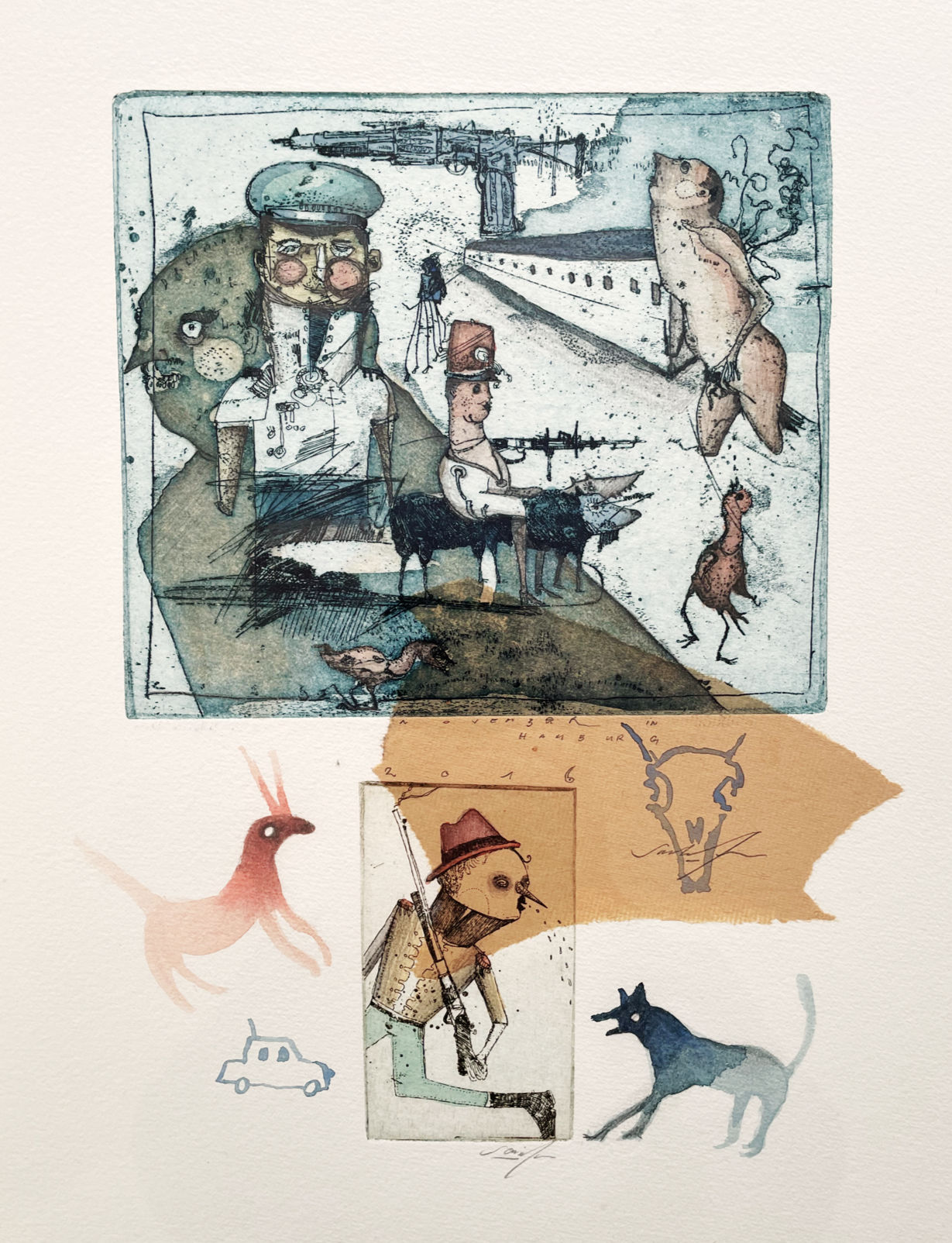 Radierung, Handzeichnung und Collage von Welf Schiefer